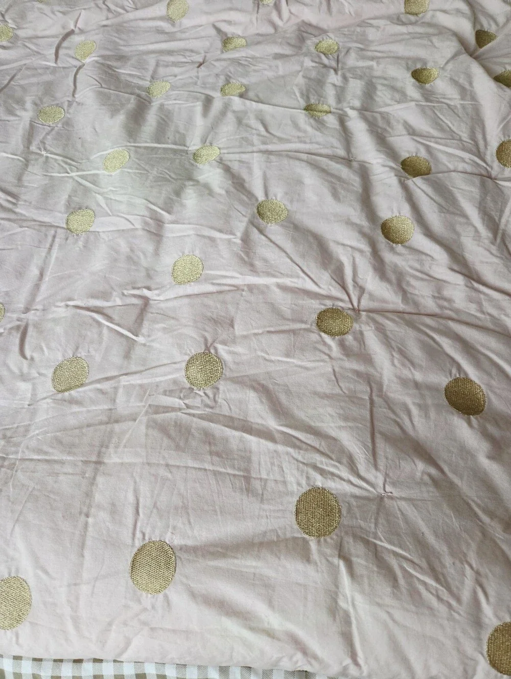 Pottery Barn Emily & Meritt Floral Duvet, Striped Shams + Gold Dot Quilt & Shams